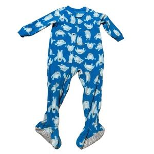 Carter’s Blue White Fleece Pajama Footed Snow Monsters Toddler Boy 3T